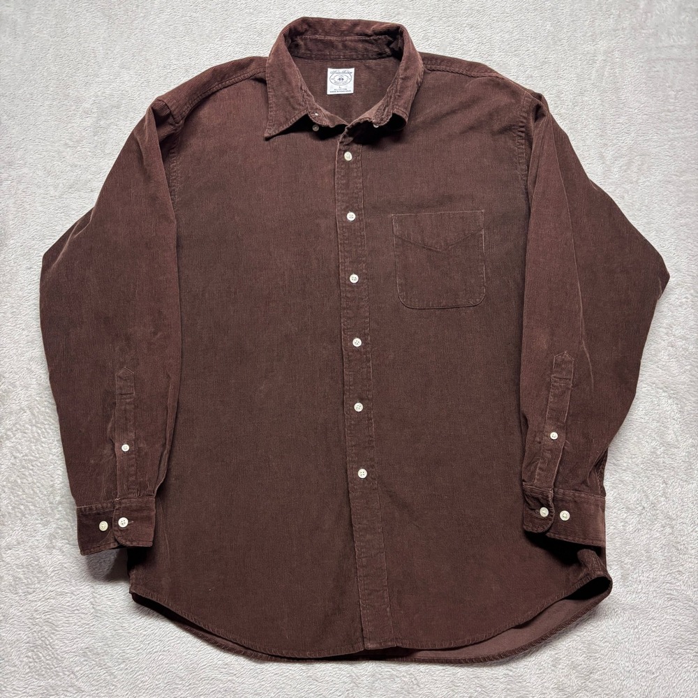 VTG Brooks Brothers Corduroy Button Down Sport Shirt Mens L Brown Long Sleeve - Picture 2 of 7